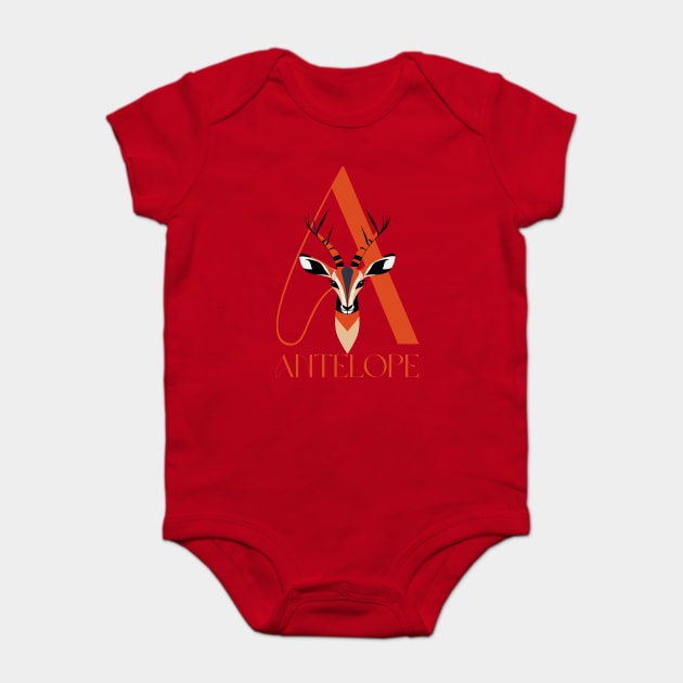 Elegant Antelope - Animal Letters - Alphabet Art Baby Bodysuit by TuncGK